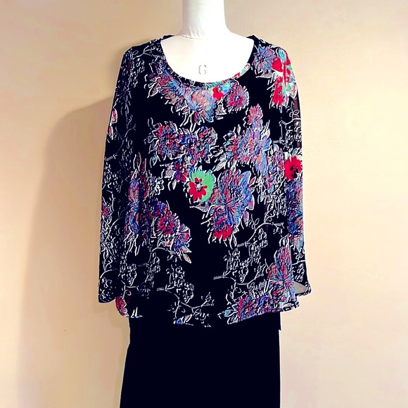 Semi-Sheer, Floral Poncho with Arm Slits - Picture 1 of 4
